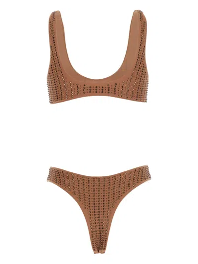 Venuja Rhinestone-embellished Bikini In Brown