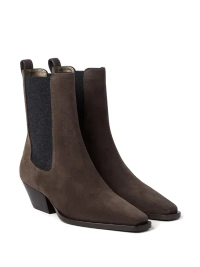 Brunello Cucinelli 55mm Monili-embellished Suede Boots In Brown