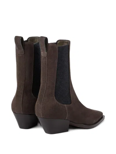 Brunello Cucinelli 55mm Monili-embellished Suede Boots In Brown