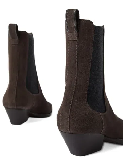 Brunello Cucinelli 55mm Monili-embellished Suede Boots In Brown