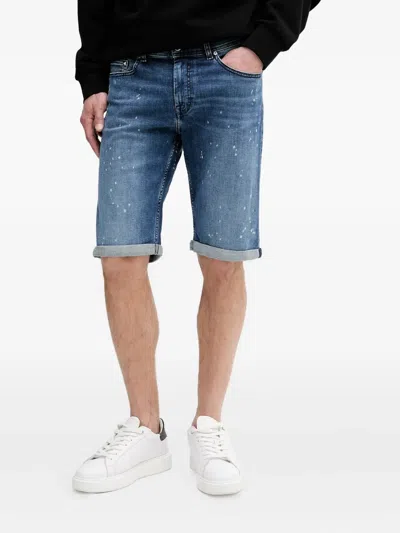 Karl Lagerfeld Turn-up Hem Denim Shorts In Blue