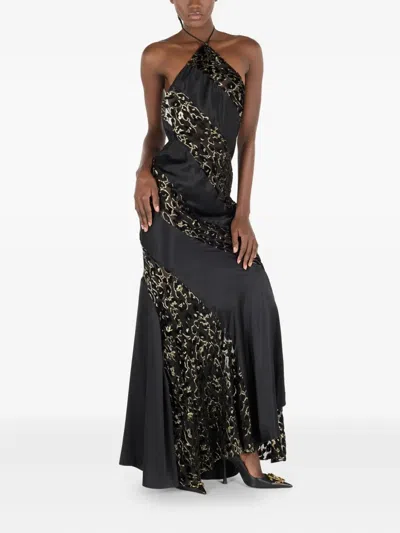 Roberto Cavalli See-through Long Dress With Animal Print In Black