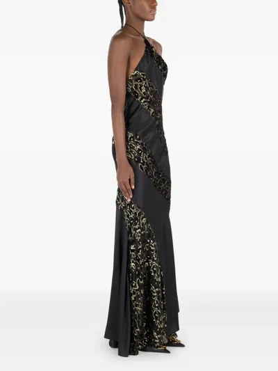 Roberto Cavalli See-through Long Dress With Animal Print In Black