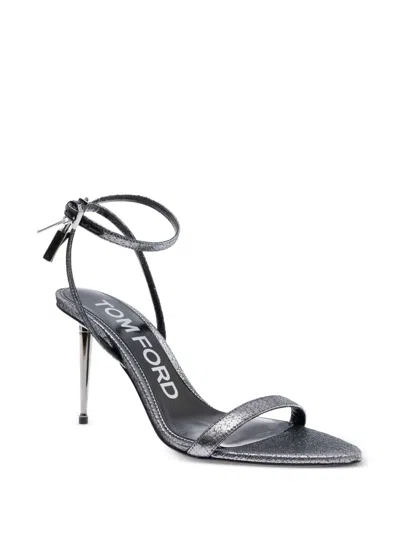 Tom Ford Metallic Sandals With High Stiletto Heel And Padlock Detail On The Ankle In Leather Woman In Green