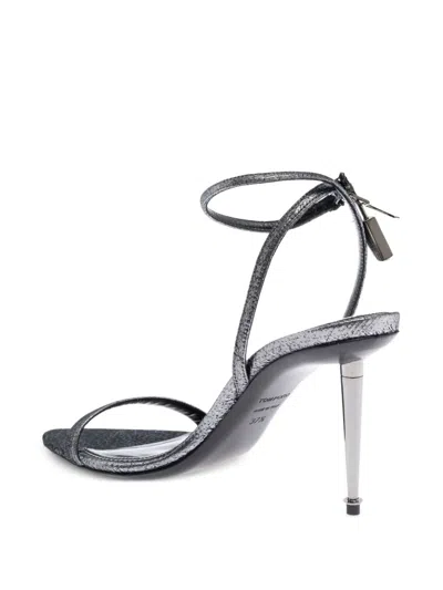 Tom Ford Metallic Sandals With High Stiletto Heel And Padlock Detail On The Ankle In Leather Woman In Green