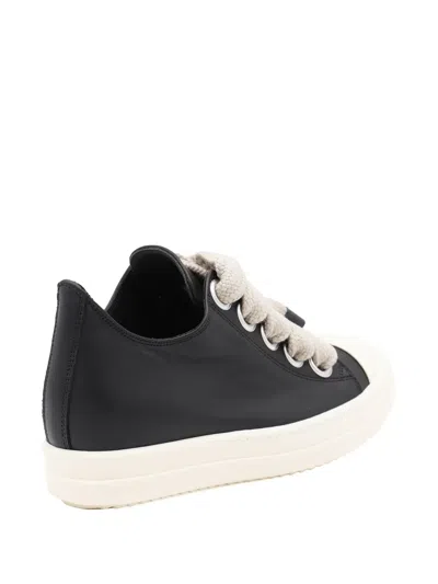 Rick Owens Black Leather Sneakers With Oversized Laces In Black