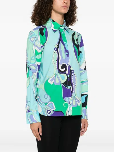 Pucci Abstract-print Cotton Shirt In Green