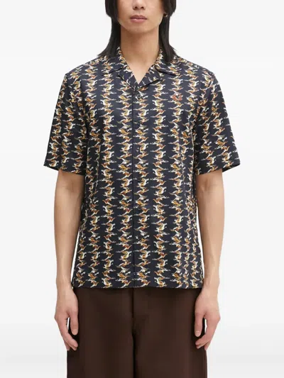 Fred Perry Camp-collar Patterned Shirt In Black