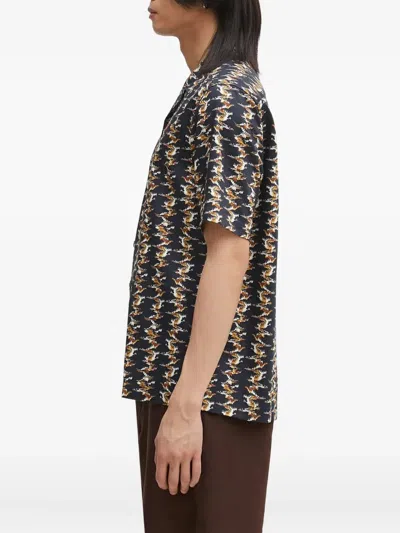 Fred Perry Camp-collar Patterned Shirt In Black