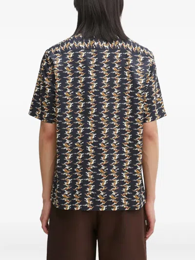 Fred Perry Camp-collar Patterned Shirt In Black