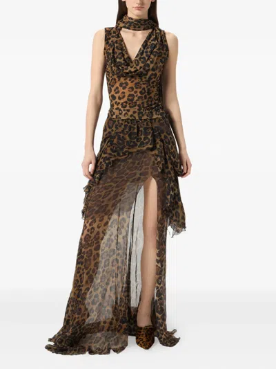 Blumarine Printed Ruffled-detail Skirt In Animal Print