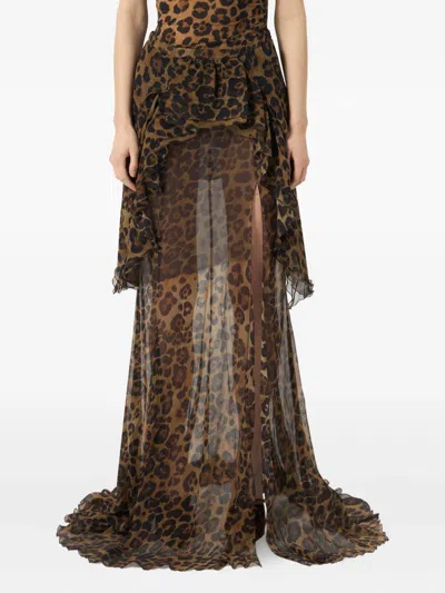 Blumarine Printed Ruffled-detail Skirt In Animal Print