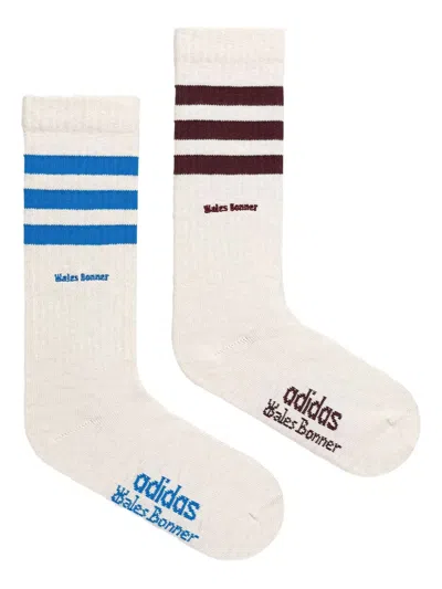 Adidas Originals X Wales Bonner Striped Logo-printed Socks In White