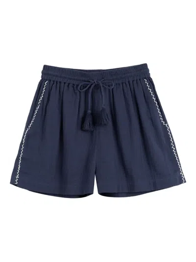 Chinti & Parker Embroidered Drawstring Shorts In Blue
