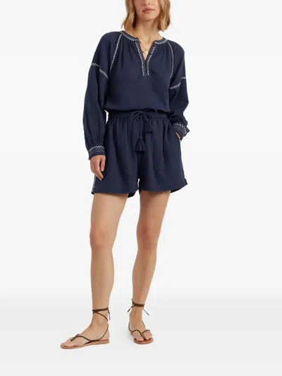 Chinti & Parker Embroidered Drawstring Shorts In Blue