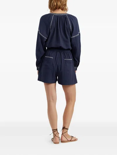 Chinti & Parker Embroidered Drawstring Shorts In Blue