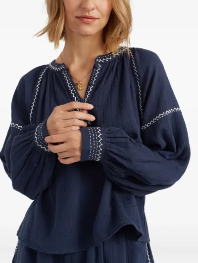 Chinti & Parker St. Tropez Embroidered-detail Blouse In Blue
