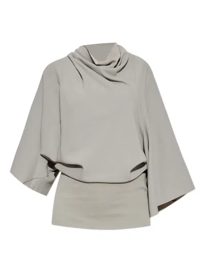 Rick Owens Draped Cowl-neck Top In Gray