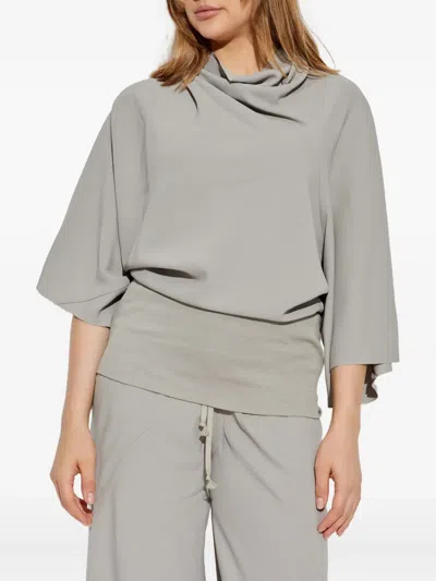 Rick Owens Draped Cowl-neck Top In Gray
