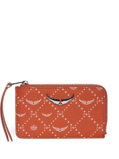 Zadig & Voltaire Monogram-print Cardholder In Orange
