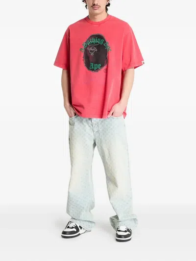 A Bathing Ape Ape Head Rhinestone-embellished T-shirt In Pink