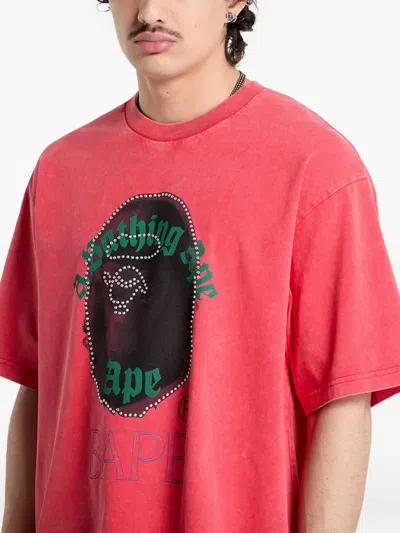 A Bathing Ape Ape Head Rhinestone-embellished T-shirt In Pink