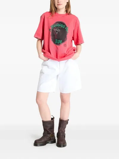 A Bathing Ape Ape Head Rhinestone-embellished T-shirt In Pink