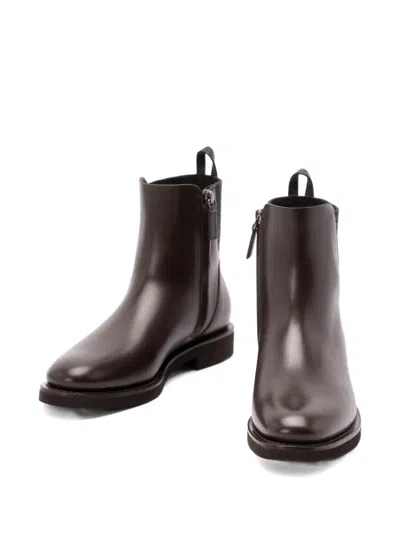 Brunello Cucinelli Matt Leather Chlesea Boots With Shiny Detail Shoes In Brown