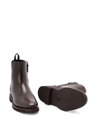 Brunello Cucinelli Matt Leather Chlesea Boots With Shiny Detail Shoes In Brown