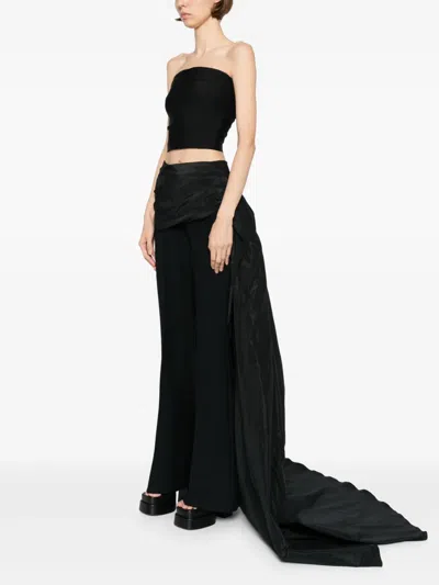Isabel Sanchis Taffeta Draped High Waisted Flare Pants In Black