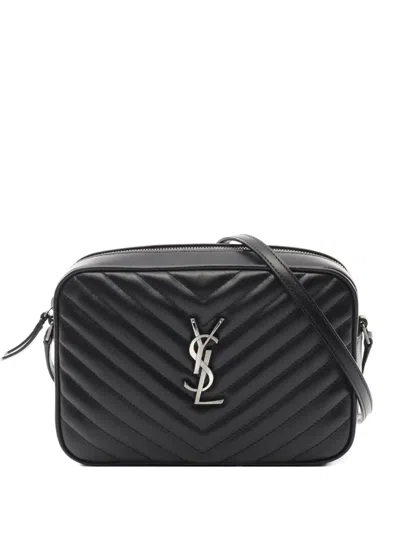 Pre-owned Saint Laurent 2021 Lou Roux Monogram Chevron Shoulder Bag In Black