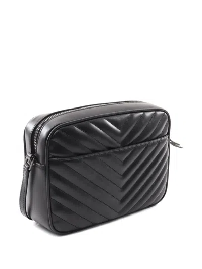 Pre-owned Saint Laurent 2021 Lou Roux Monogram Chevron Shoulder Bag In Black
