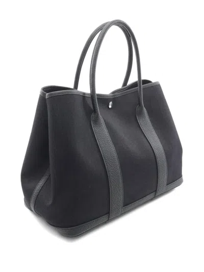 Pre-owned Hermes 2025 Garden Party Pm Negonda Leather Trim Handbag In Black