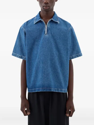 Sunnei Half-zip Denim Polo Shirt In Blue