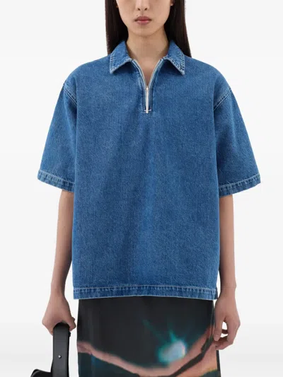 Sunnei Half-zip Denim Polo Shirt In Blue