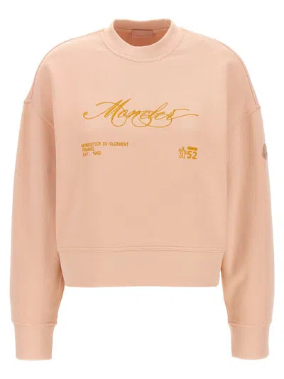 Moncler Crew Neck Embroidered Sweatshirt In Neutral