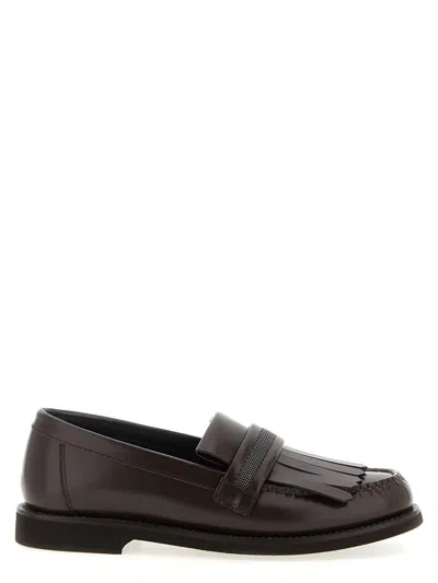 Brunello Cucinelli Leather Loafers Featuring Fringe Detail In Brown