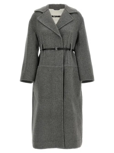 Jil Sander Single-breasted Belted Coat In Gray