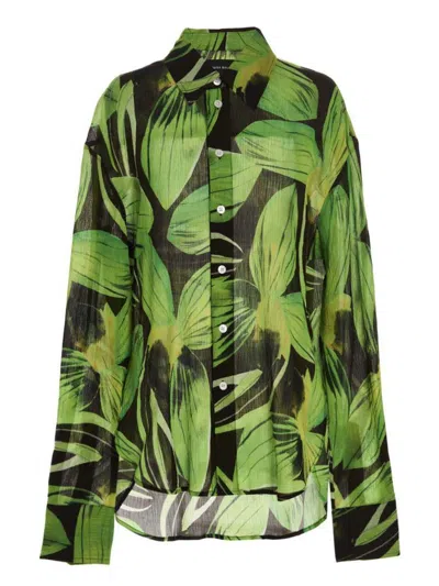 Louisa Ballou Oversized Creponne Printed Silk Shirt In Green