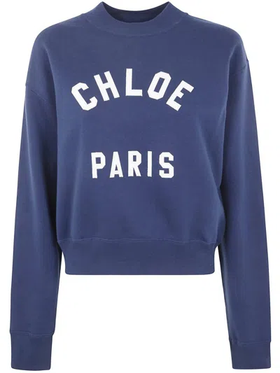Chloé Cropped Round Neck Sweatshirt Clothing In Blue