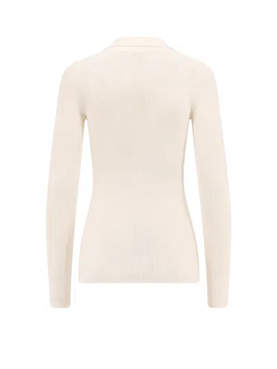 Elisabetta Franchi White Ribbed Sweater With Openwork Details In Neutral