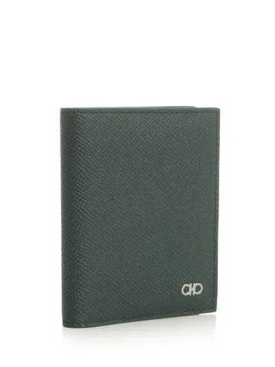 Ferragamo Micro Gancio Flap Card Holder Wallets Green In Green