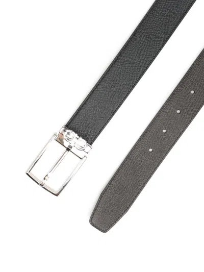 Ferragamo Black Reversible Belt With Gancini Buckle Belt In Grained Leather Man In Black