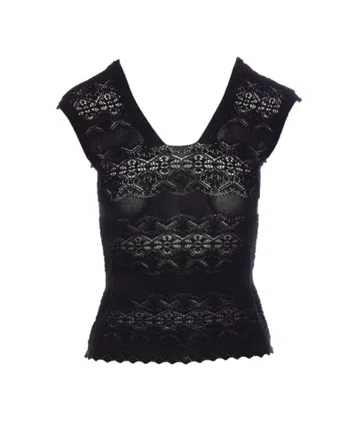 Twinset Twin-set Fitted Black Top With Lace Detailing