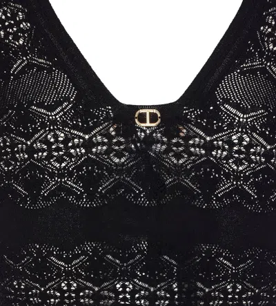 Twinset Twin-set Fitted Black Top With Lace Detailing