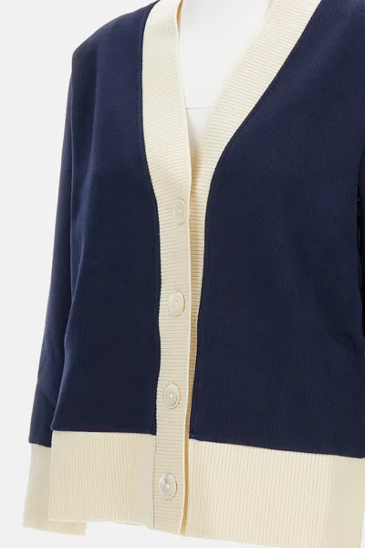 Thom Browne Contrasting-trim V-neck Cardigan In Blue