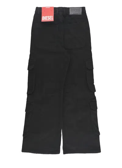 Diesel Stretch Cotton Cargo Jeans In Black
