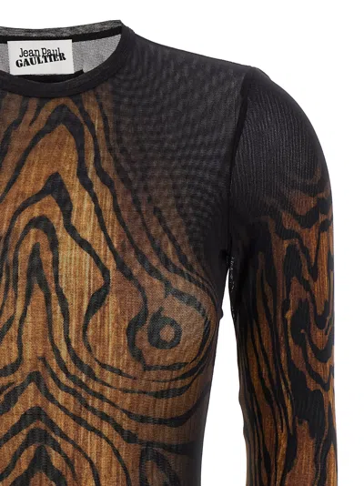 Jean Paul Gaultier Abstract Pattern Crew Neck Long Sleeve Bodysuit In Multi