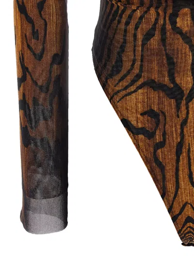 Jean Paul Gaultier Abstract Pattern Crew Neck Long Sleeve Bodysuit In Multi