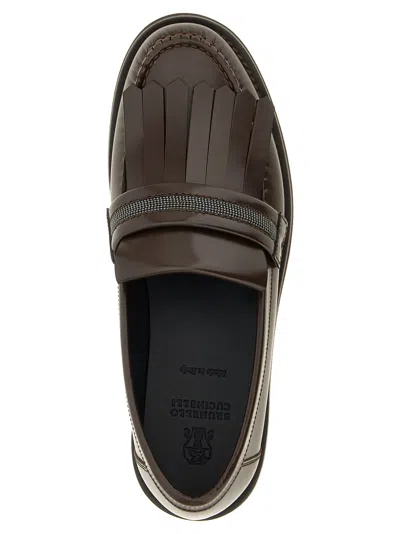 Brunello Cucinelli Leather Loafers Featuring Fringe Detail In Brown